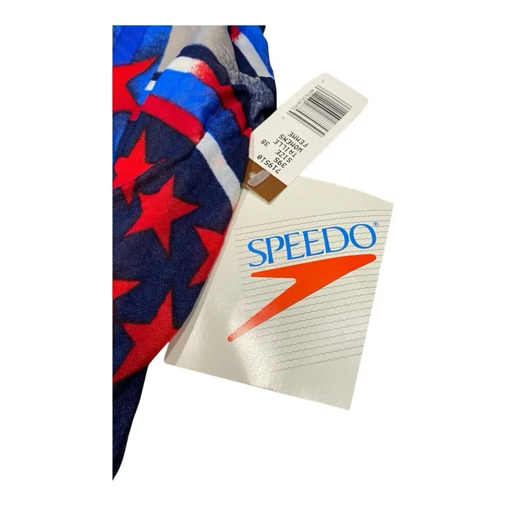 VTG 90s Speedo One-Piece Stars Swimsuit Retro 80s‎ Graphic USA Sz 14 (38) NWT!